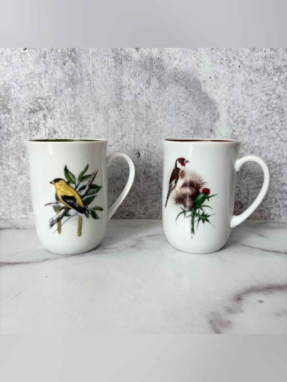 Vintage CM Chadwick Wild Bird Mugs Set of 2 Japan Goldfinch Thistle
